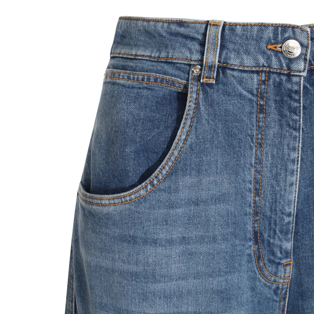 Logo Embroidered Wide-Leg Jeans