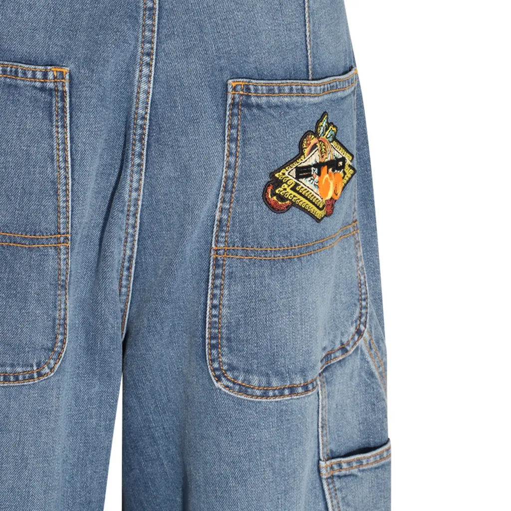 Logo Embroidered Wide-Leg Jeans
