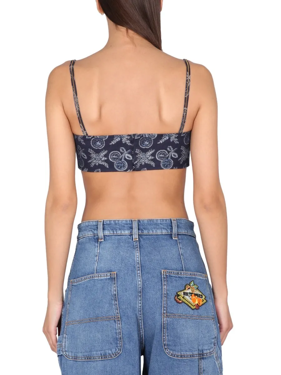 Patterned-Jacquard Spaghetti Strap Top