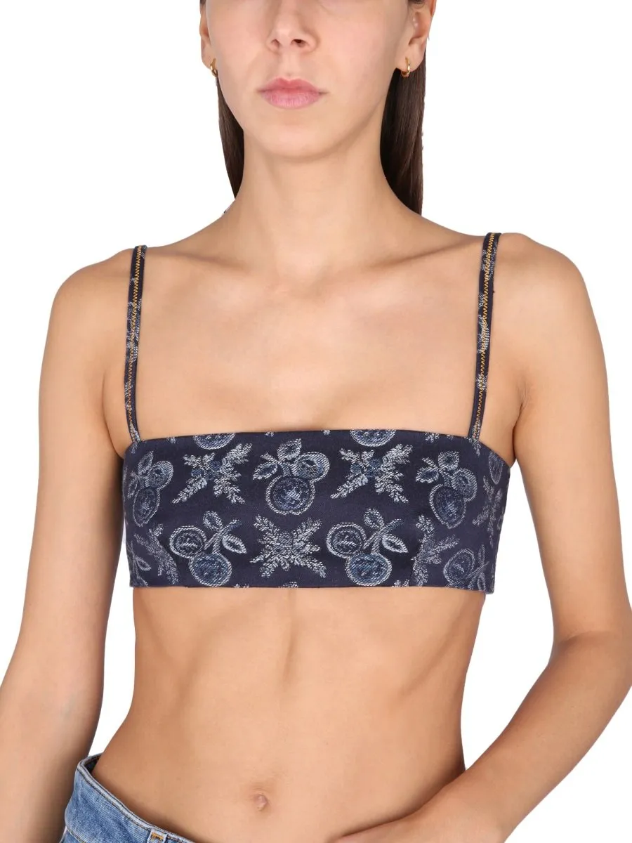 Patterned-Jacquard Spaghetti Strap Top