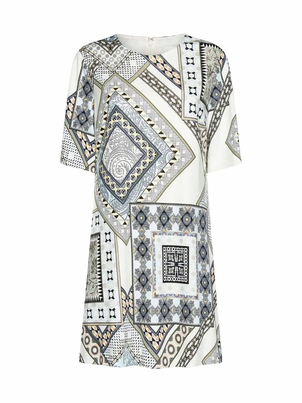 Short-Sleeved Patchwork Printed Shift Dress