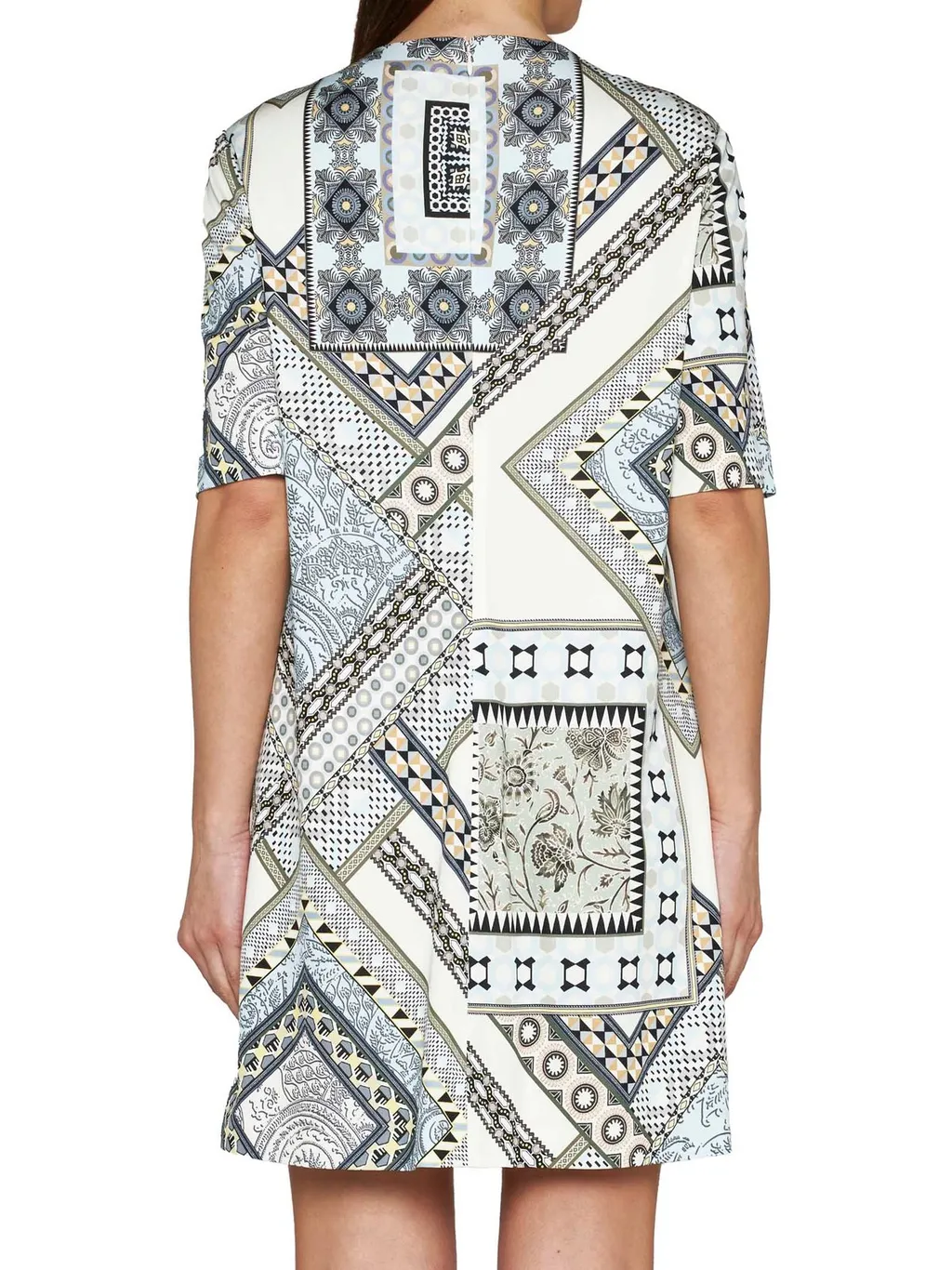 Short-Sleeved Patchwork Printed Shift Dress