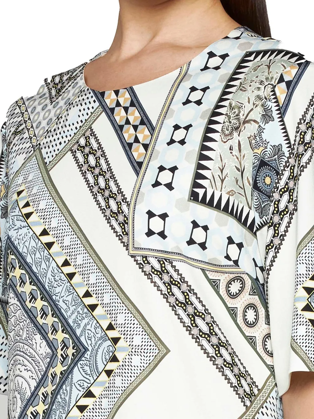 Short-Sleeved Patchwork Printed Shift Dress