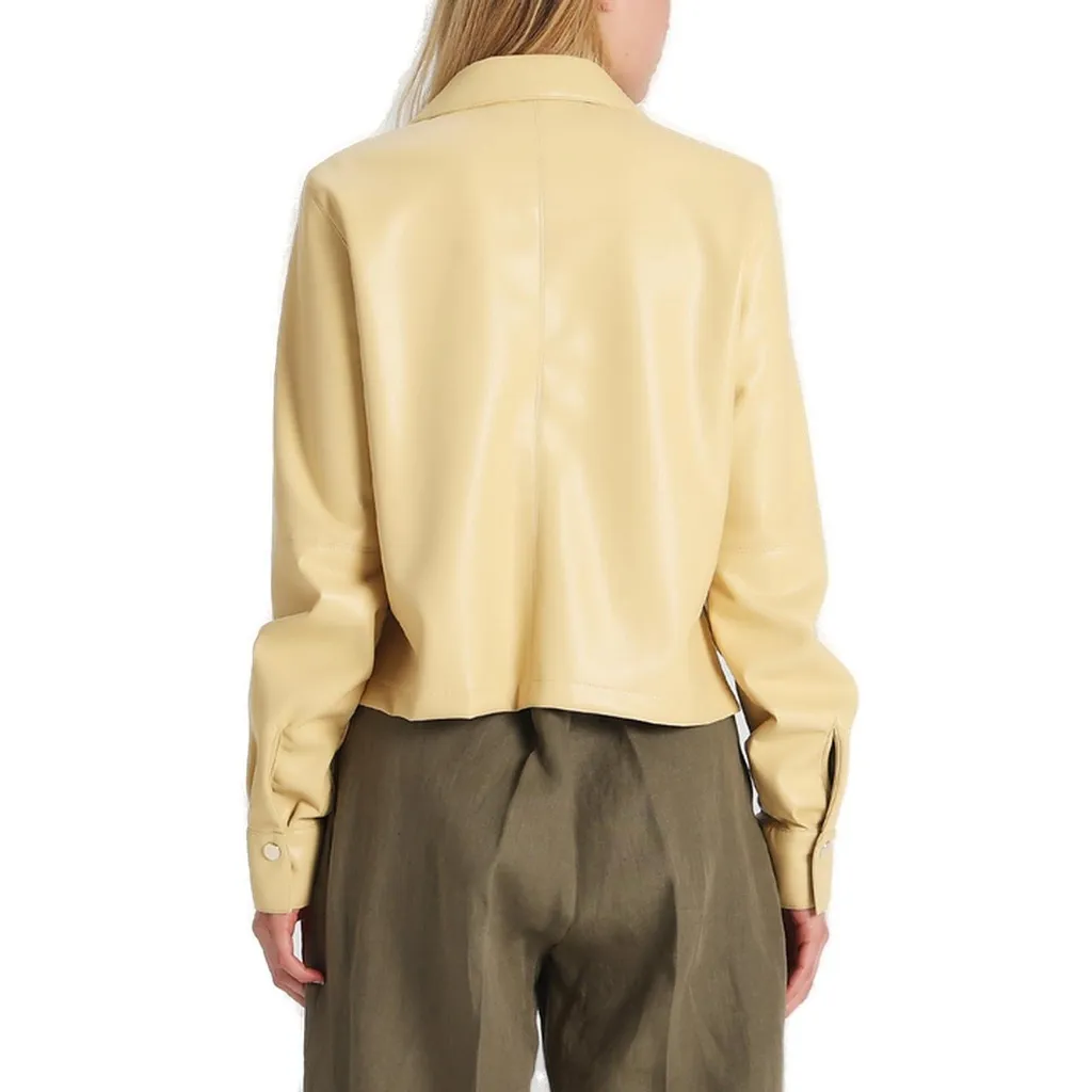 Bow Detailed Faux Leather Shirt