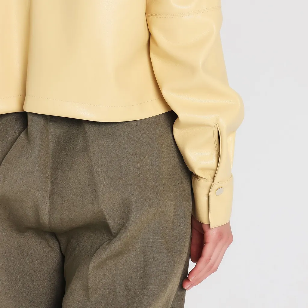 Bow Detailed Faux Leather Shirt