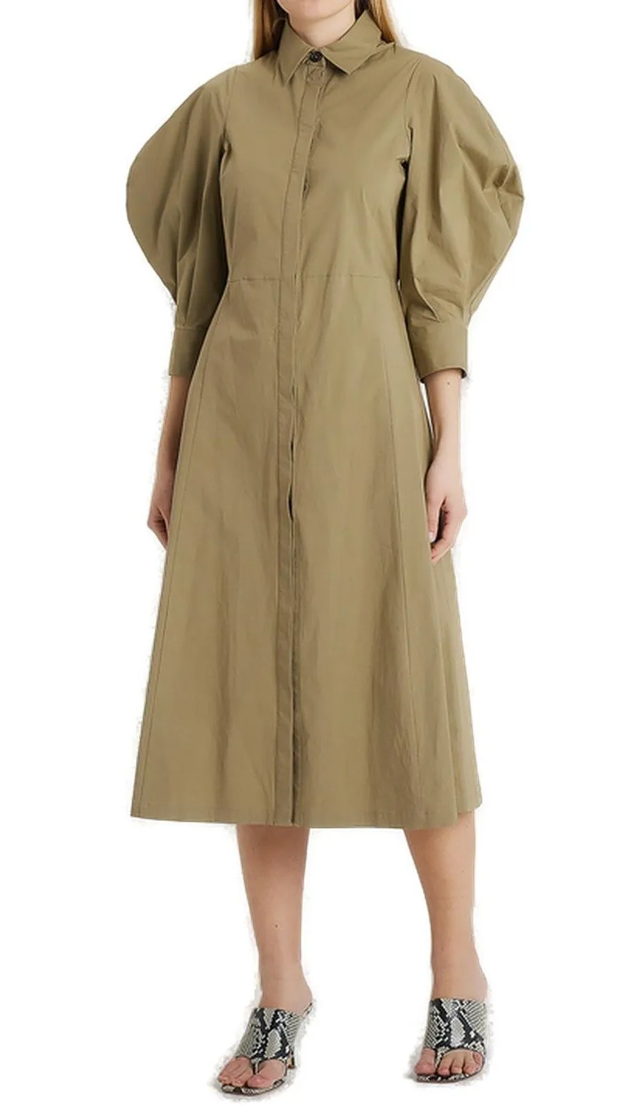 Puffed Sleeved Midi Dress