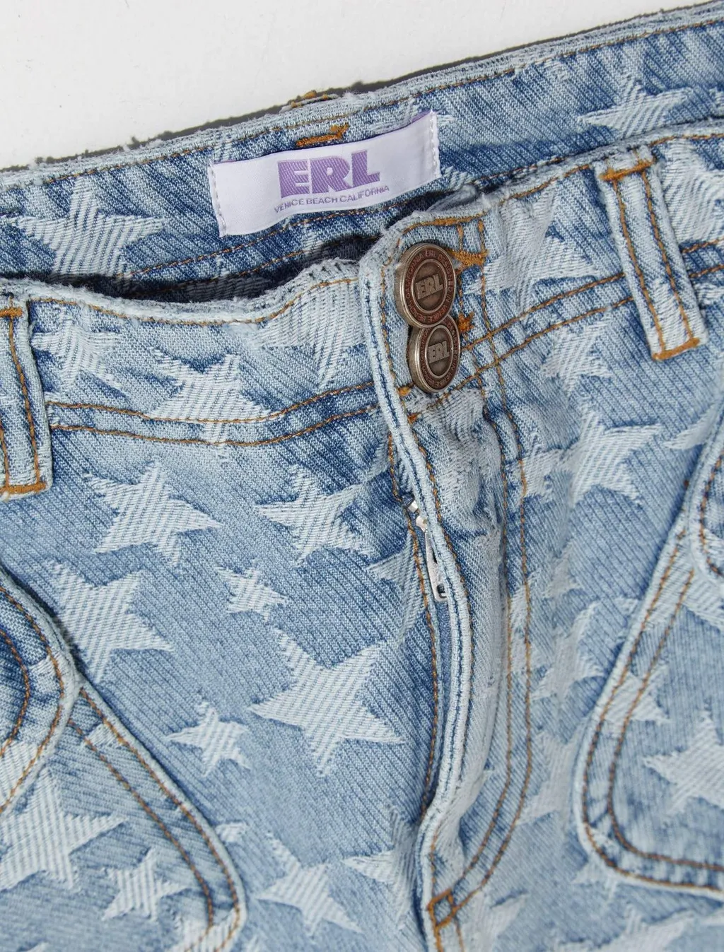 Star Embroidered Denim Skirt