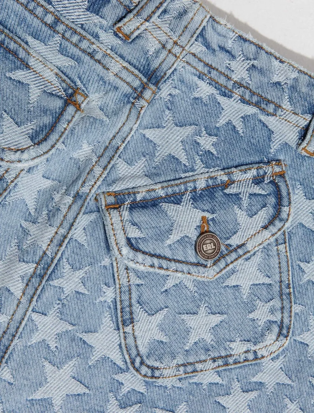 Star Embroidered Denim Skirt