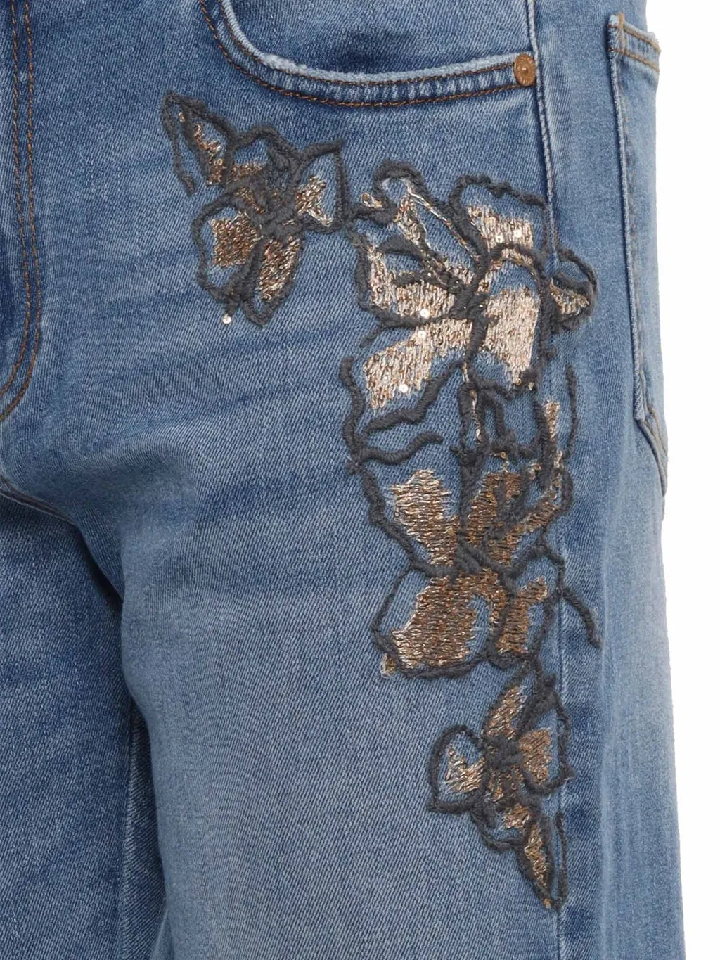 Sequined Five-Pocket Denim Jeans