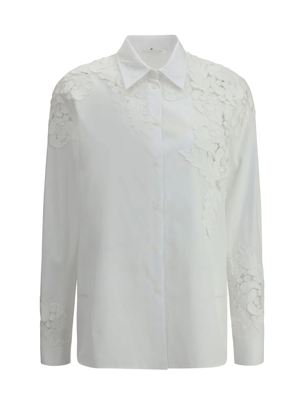 Curved Hem Floral-Appliqué Shirt