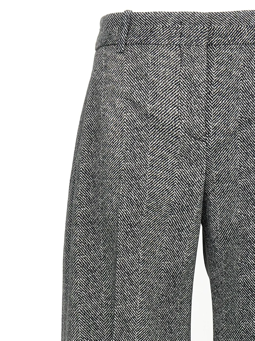 Wide Leg Herringbone Trousers