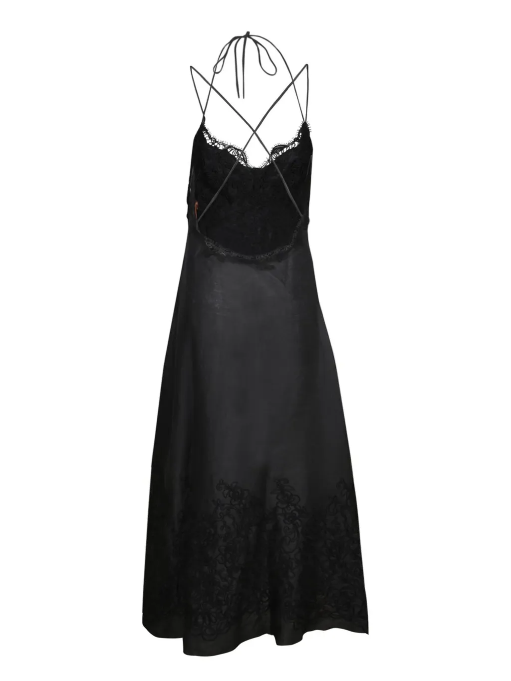 Halterneck Lace-Detailed Midi Dress