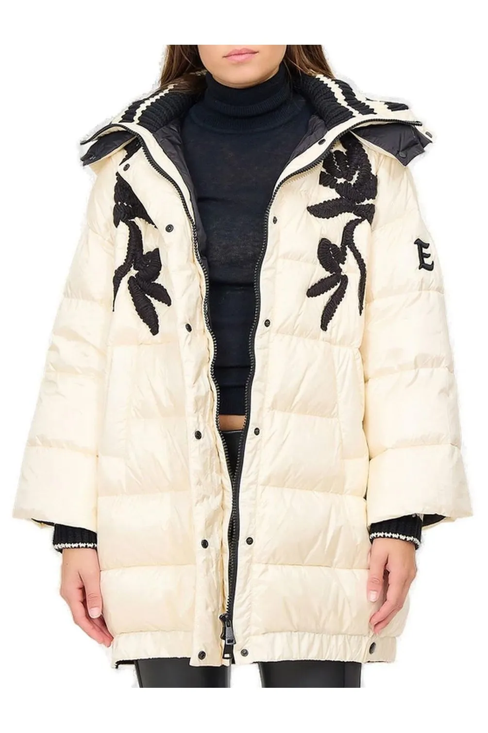 Floral Embroidered Hooded Coat
