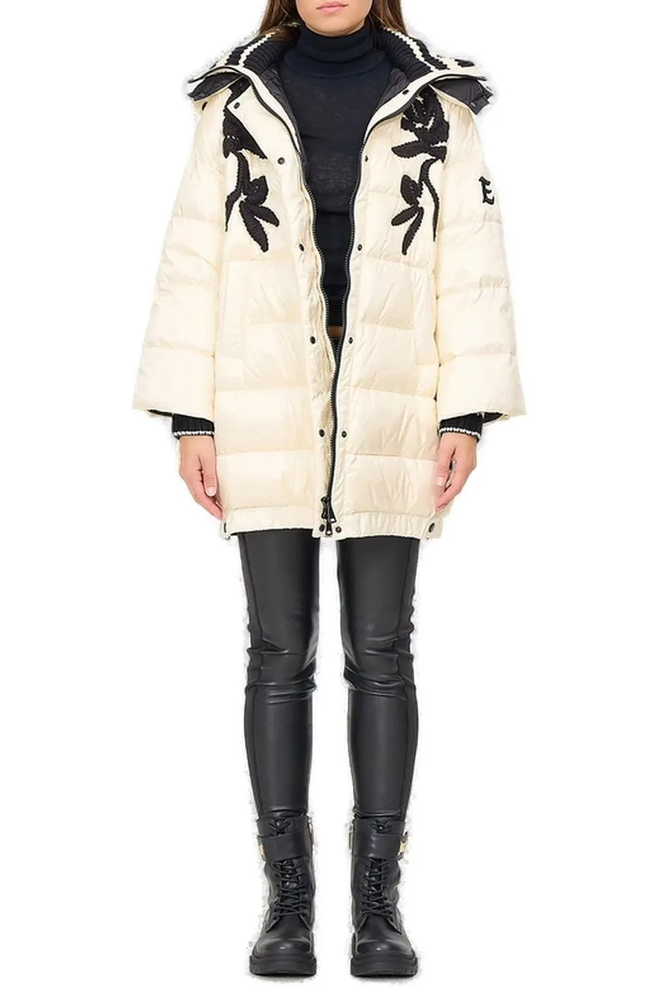 Floral Embroidered Hooded Coat