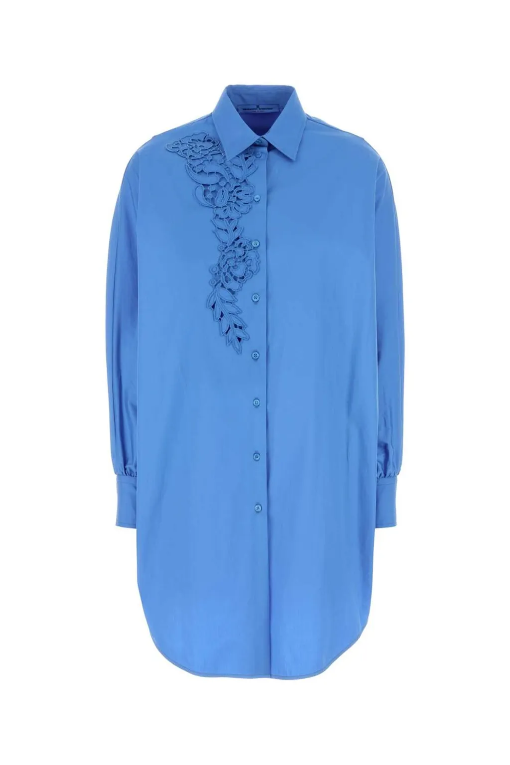 Floral Embroidered Curved Hem Shirt