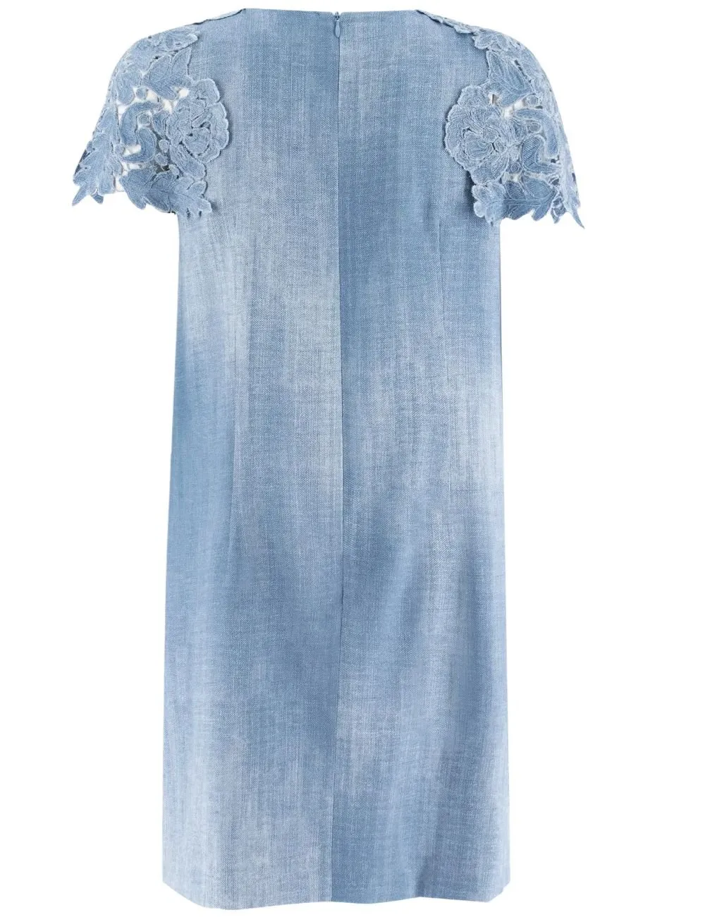 Lace-Trimmed Denim Midi Dress