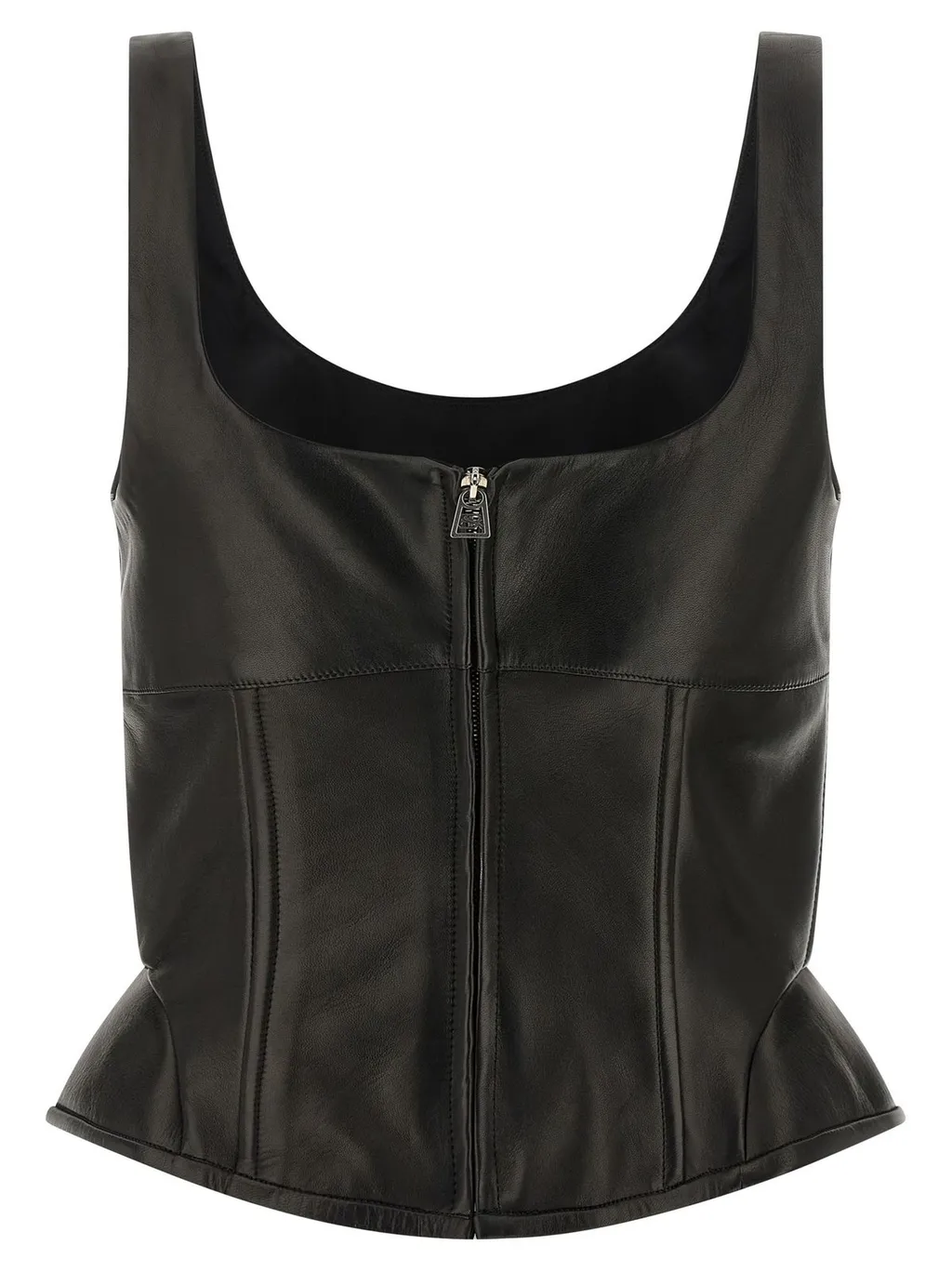 Peplos Square-Neck Leather Top
