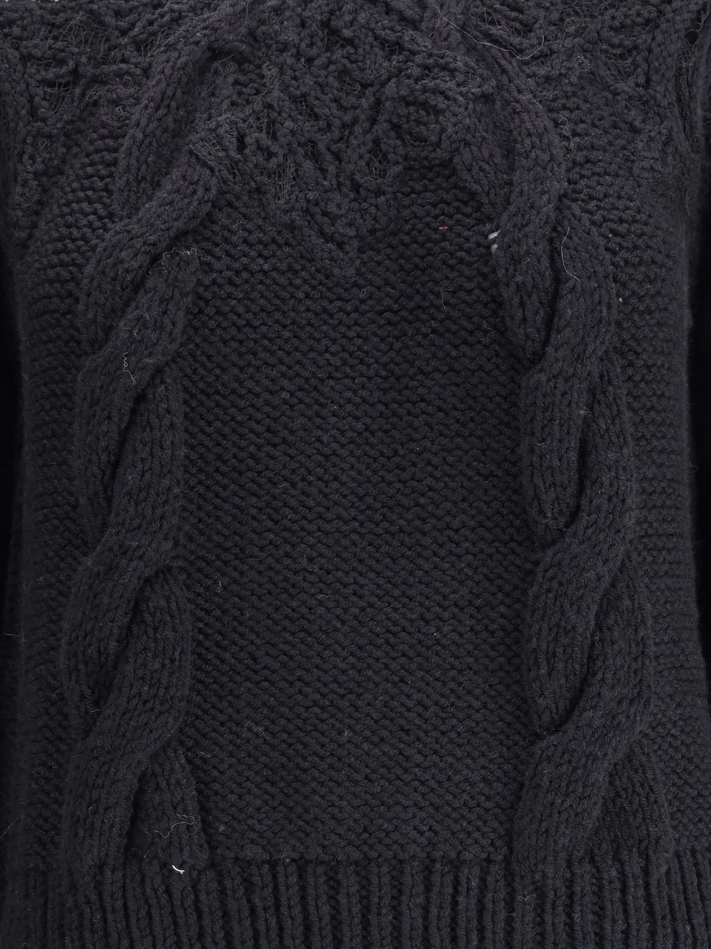 Lace-Insert Cable-Knit Crewneck Jumper