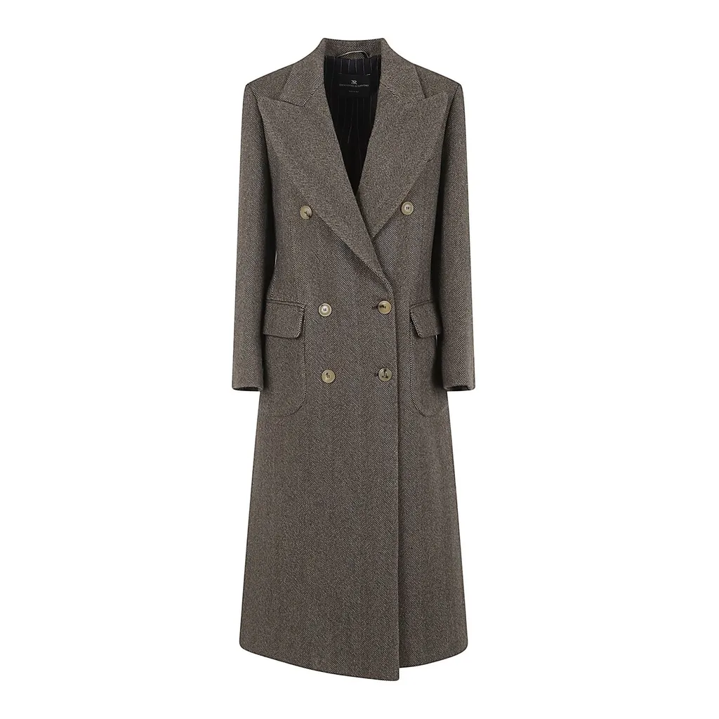 Herringbone Double-Breasted Coat