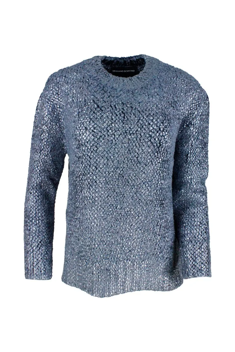 Long-Sleeved Crewneck Shiny Knitted Jumper