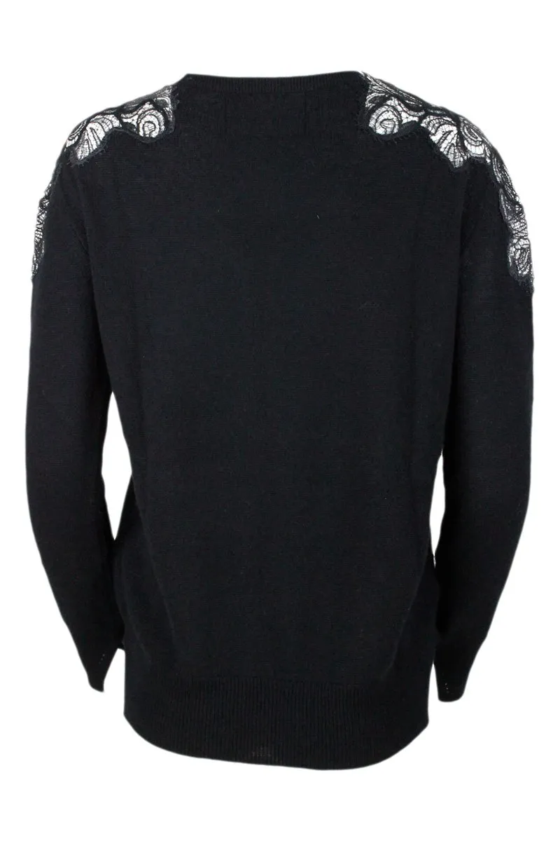 Lace-Embroidered Crewneck Jumper