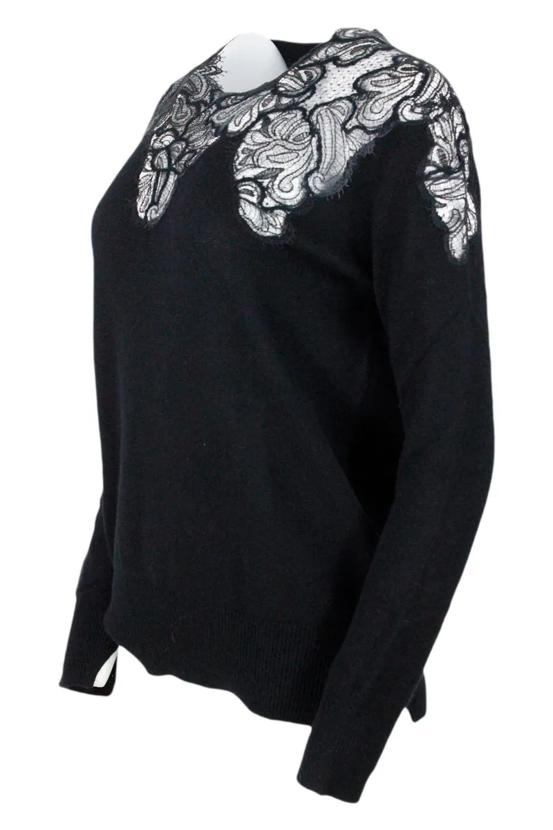 Lace-Embroidered Crewneck Jumper