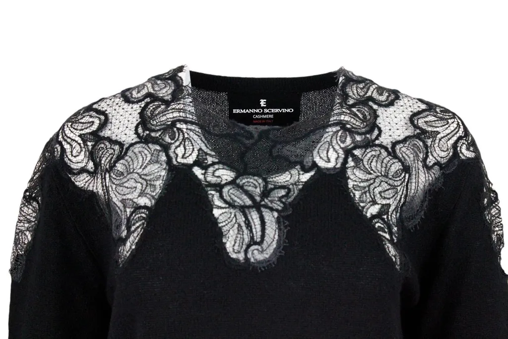Lace-Embroidered Crewneck Jumper