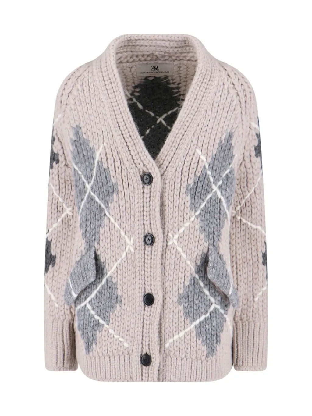 Argyle-Pattern Buttoned Cardigan
