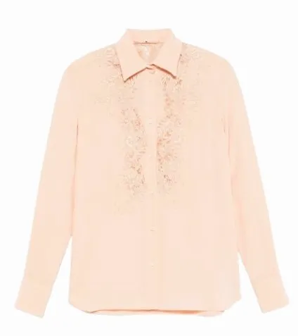 Lace-Panel Curved Hem Shirt
