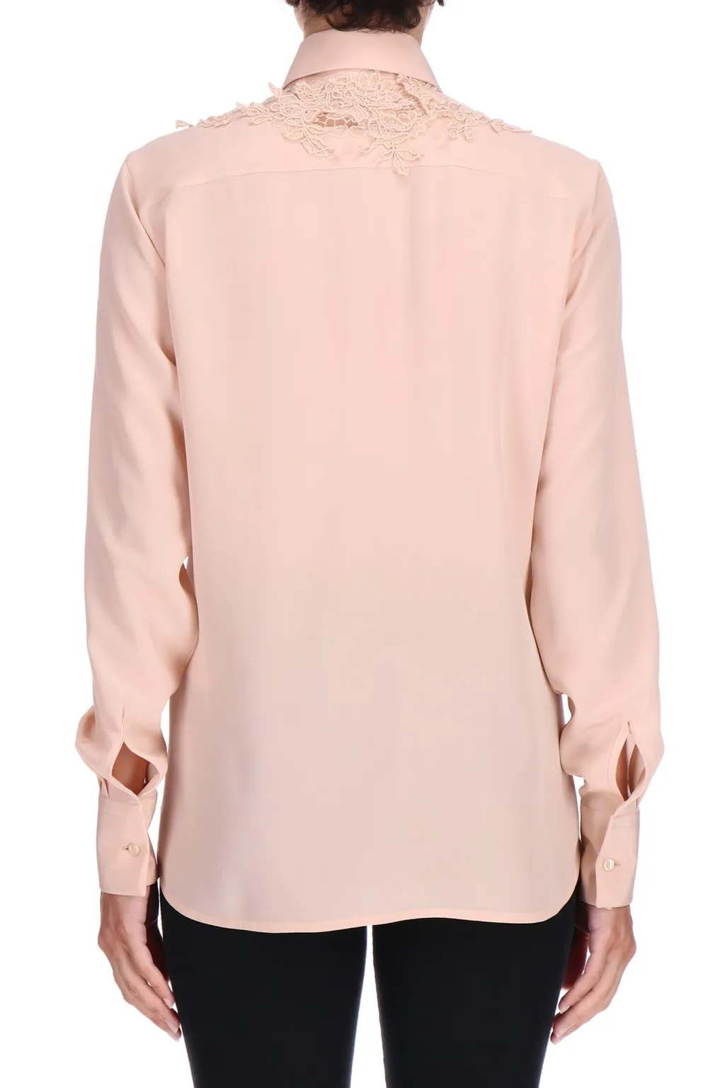 Lace-Panel Curved Hem Shirt