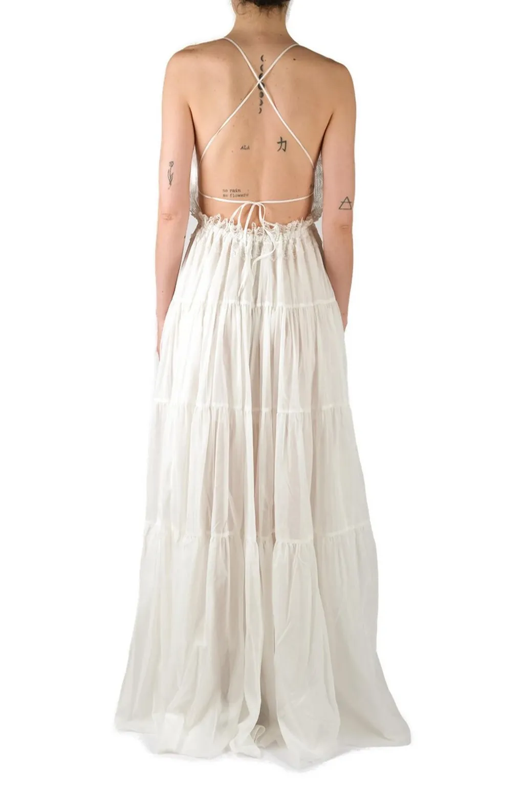 Lace-Detailed V-Neck Backless Maxi Dress