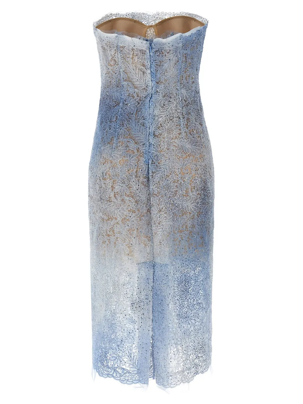 Denim Printed Lace Bustier Midi Dress