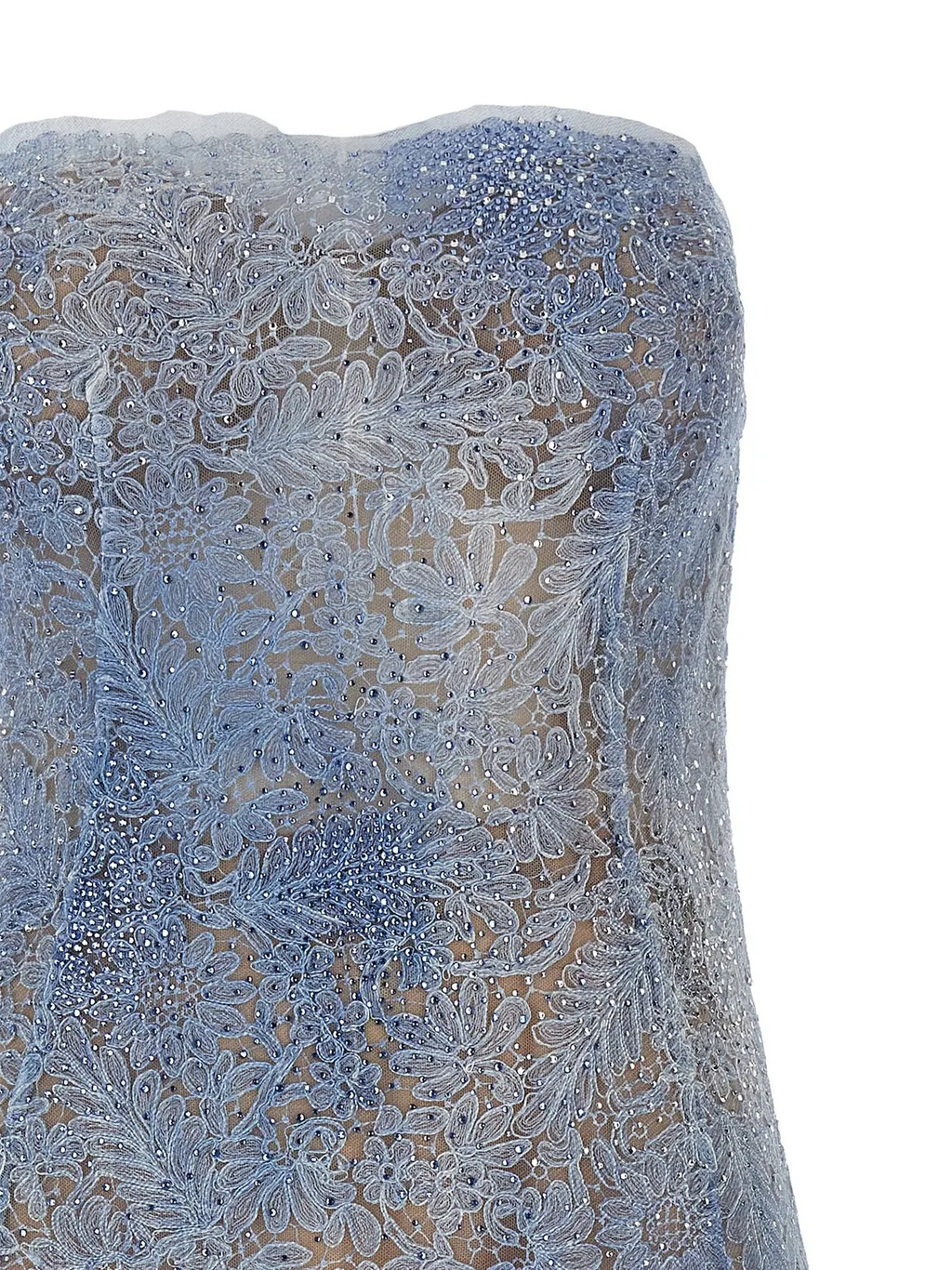 Denim Printed Lace Bustier Midi Dress