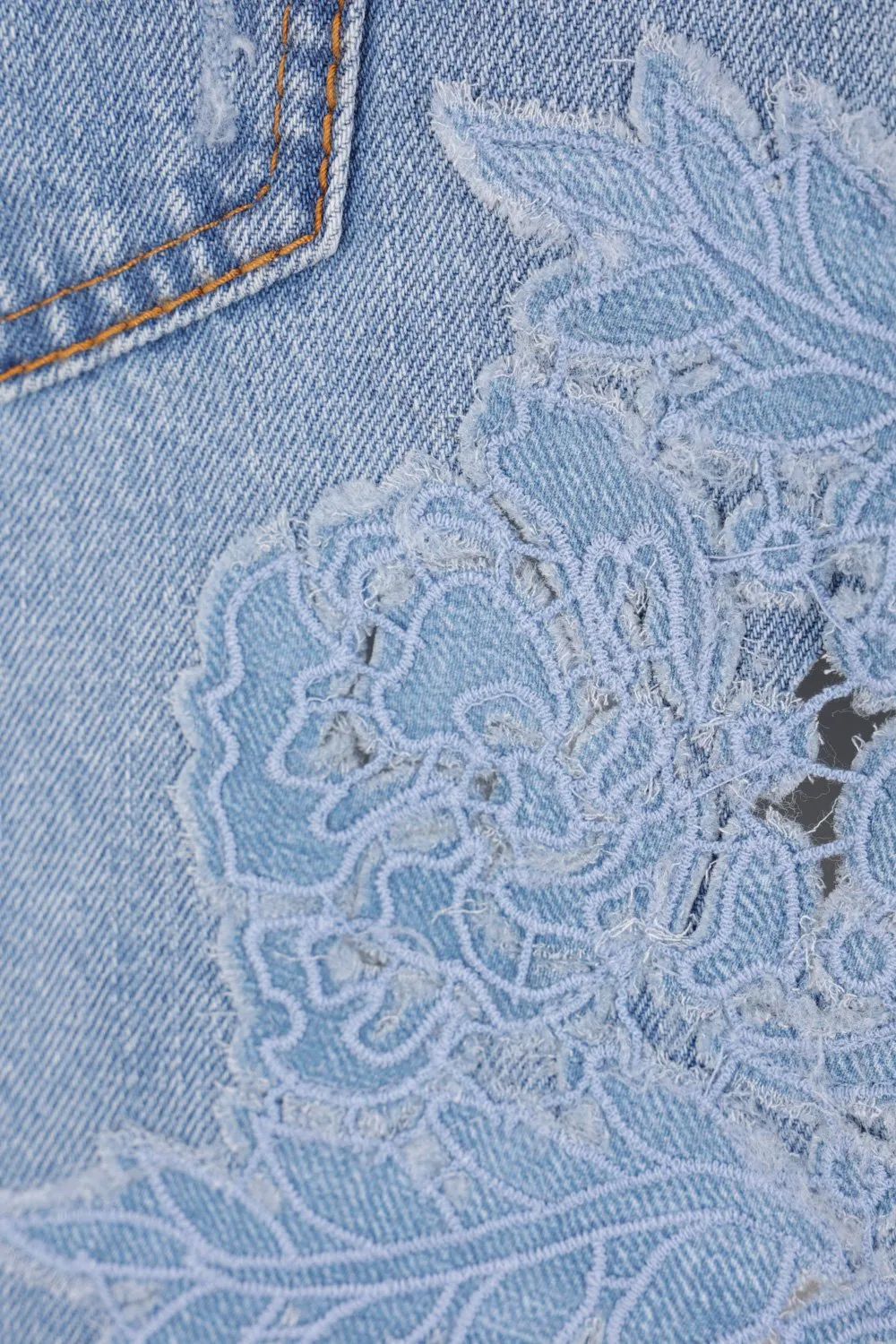 Lace Panelled Denim Shorts