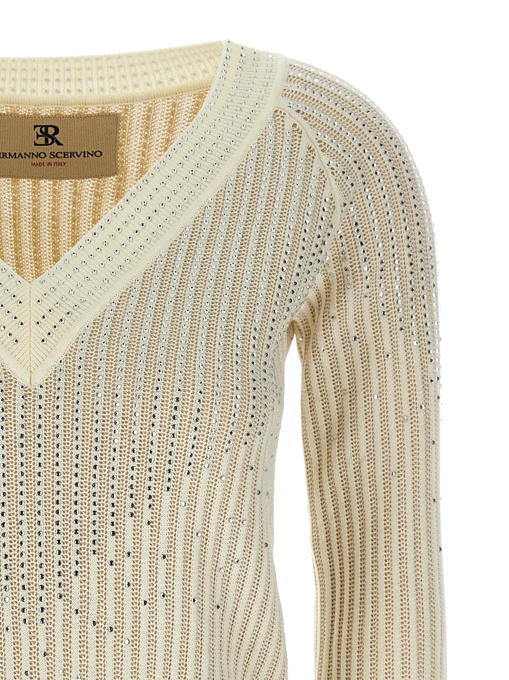 V-Neck Rhinestone Embellished Sweater