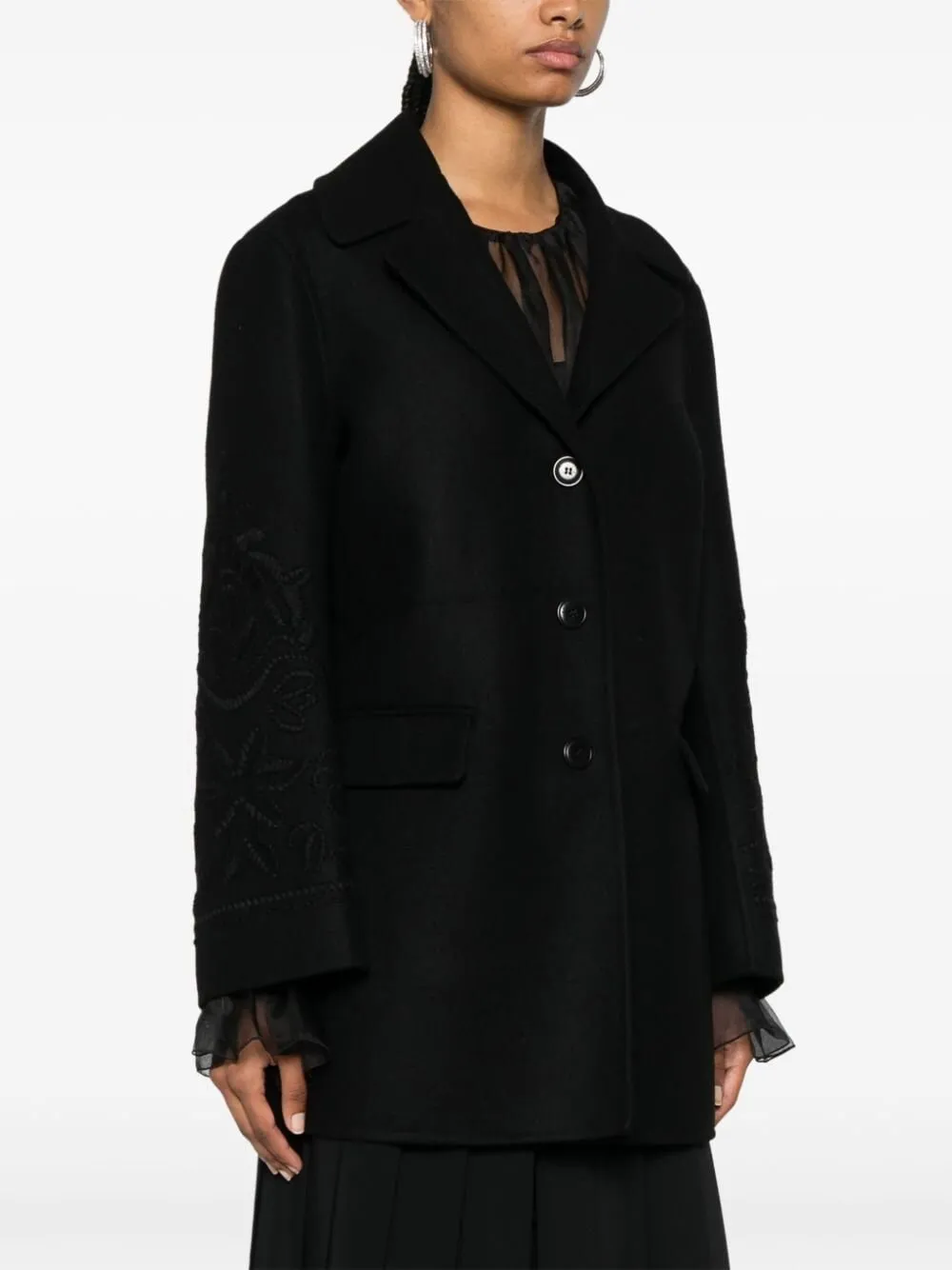 Embroidered Buttoned Coat