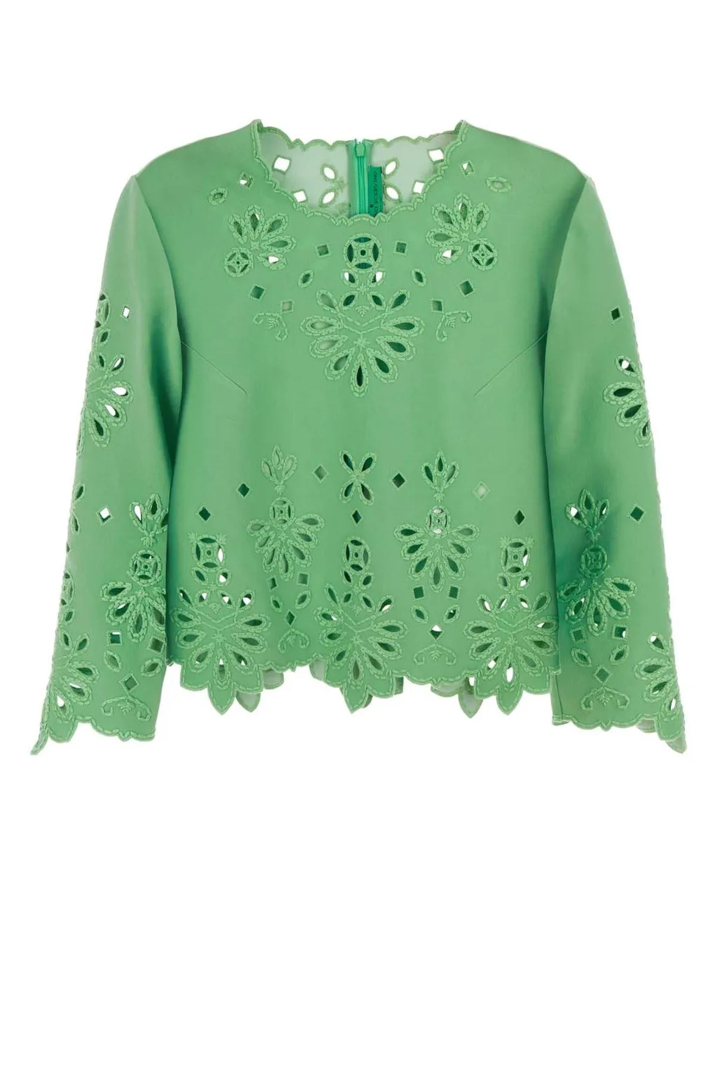Openwork Crewneck Cropped Blouse