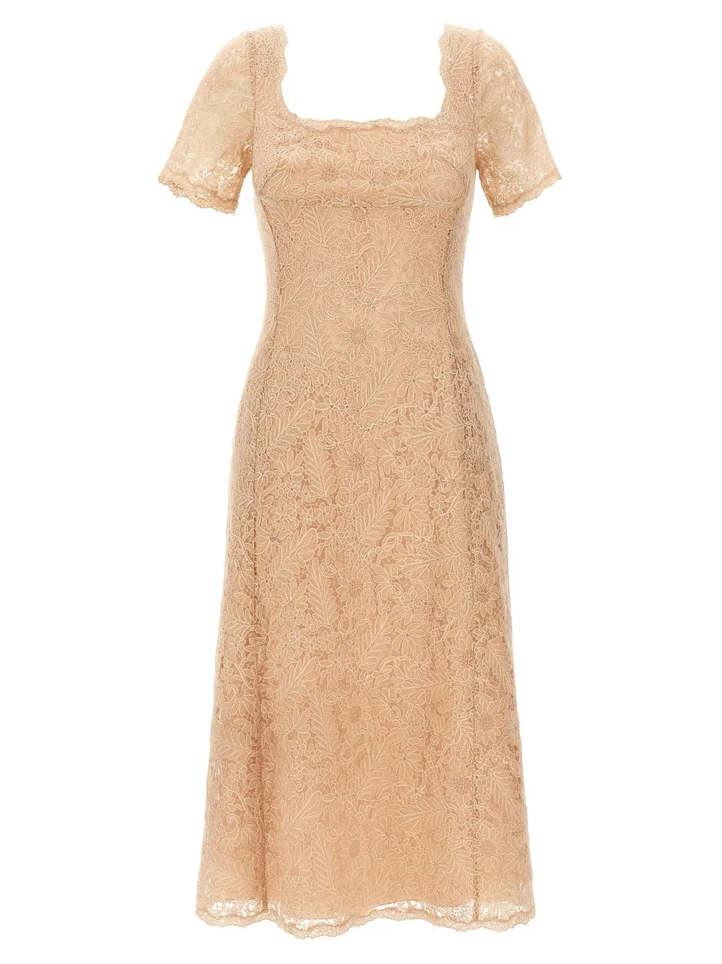 Floral-Lace Square Neck Midi Dress