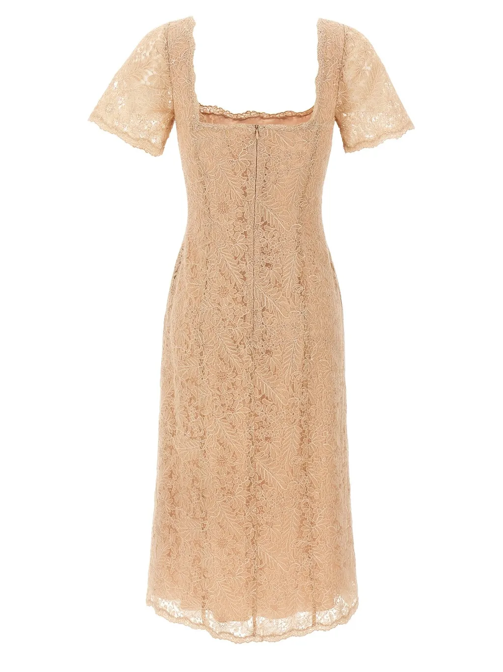 Floral-Lace Square Neck Midi Dress