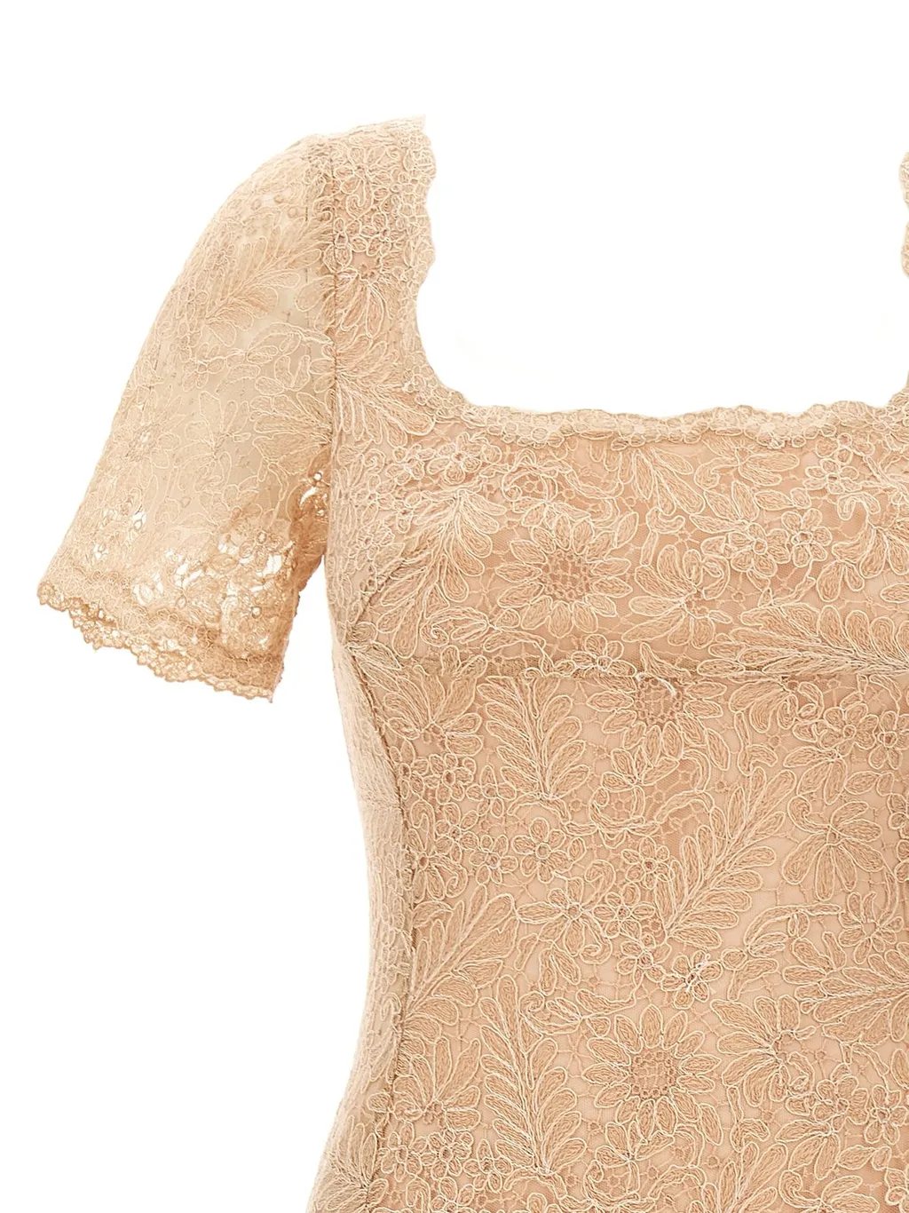 Floral-Lace Square Neck Midi Dress