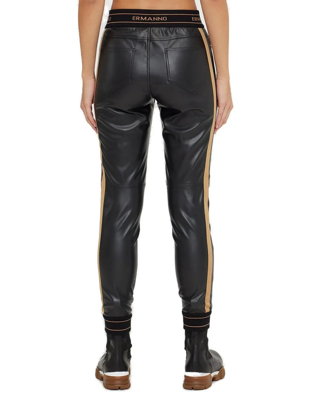 Logo Waistband Faux Leather Pants