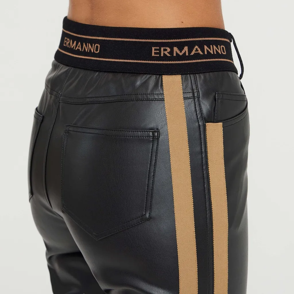 Logo Waistband Faux Leather Pants