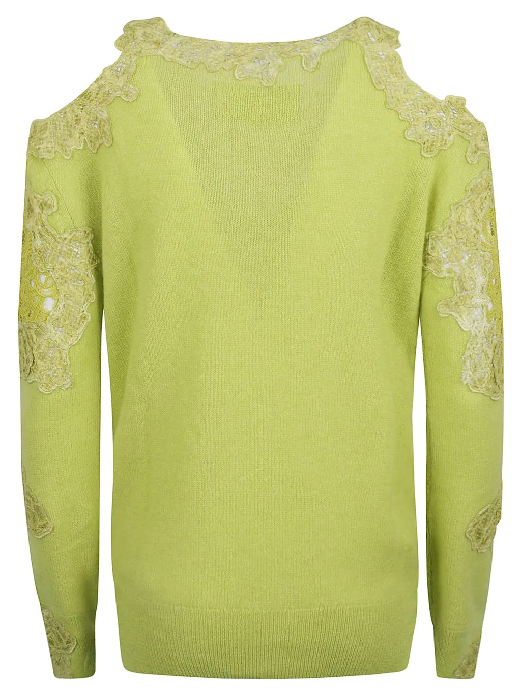 Floral-Laced Off-Shoulder Knitted Top