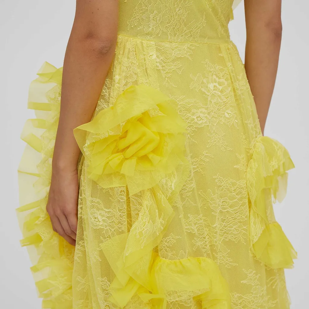 Tulle Detailed One-Shoulder Maxi Dress