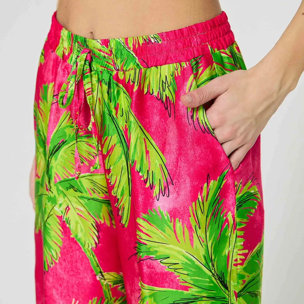 Palm Patterned Wide-Leg Trousers