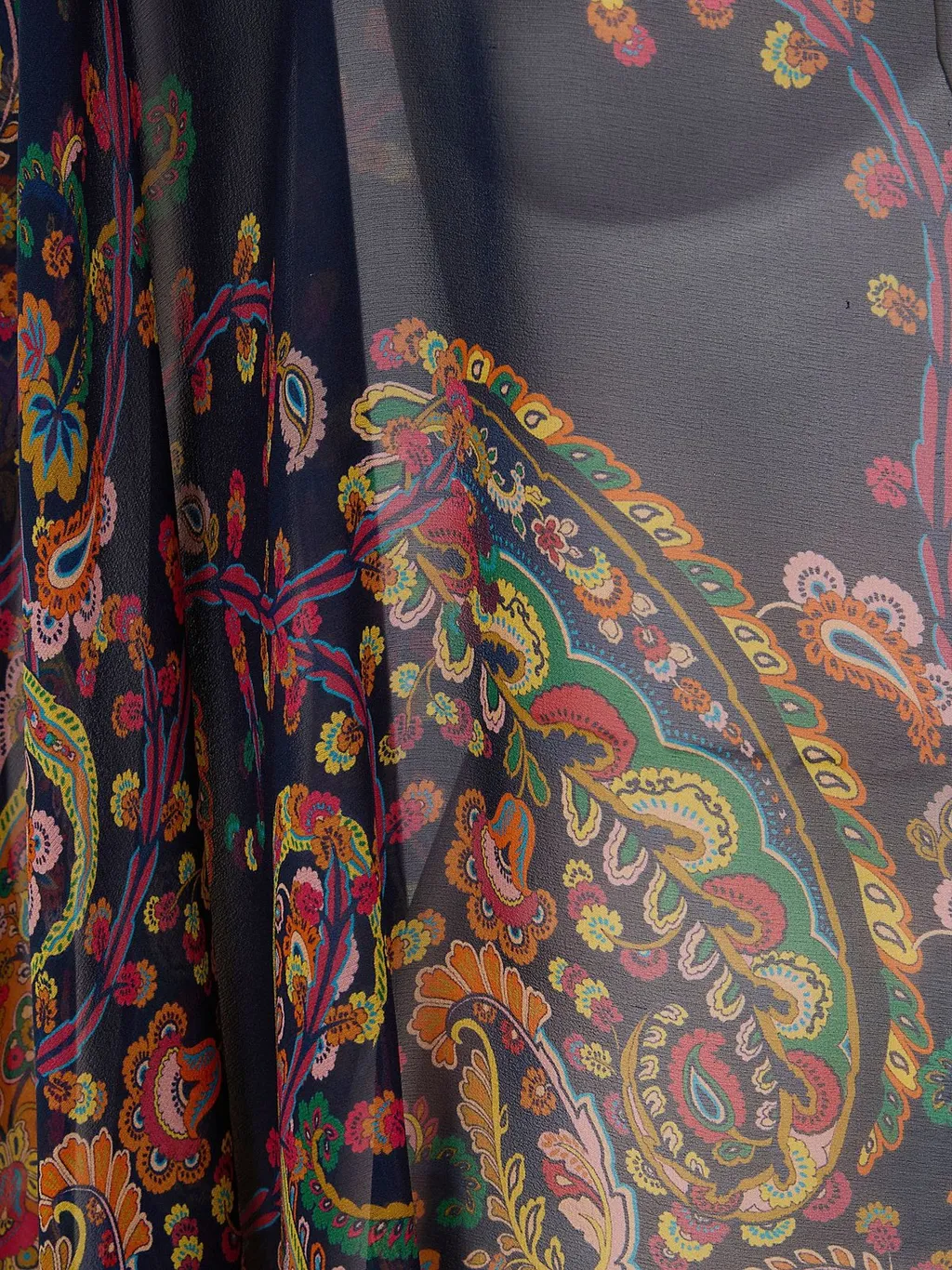 Placed Floral Paisley Printed Poncho Top