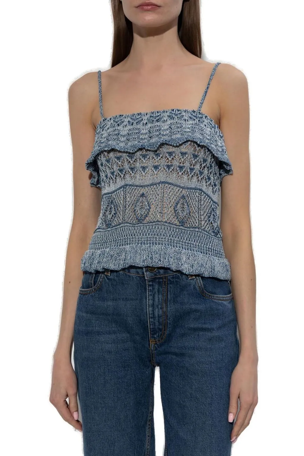 Ruffle Detailed Knitted Strappy Top