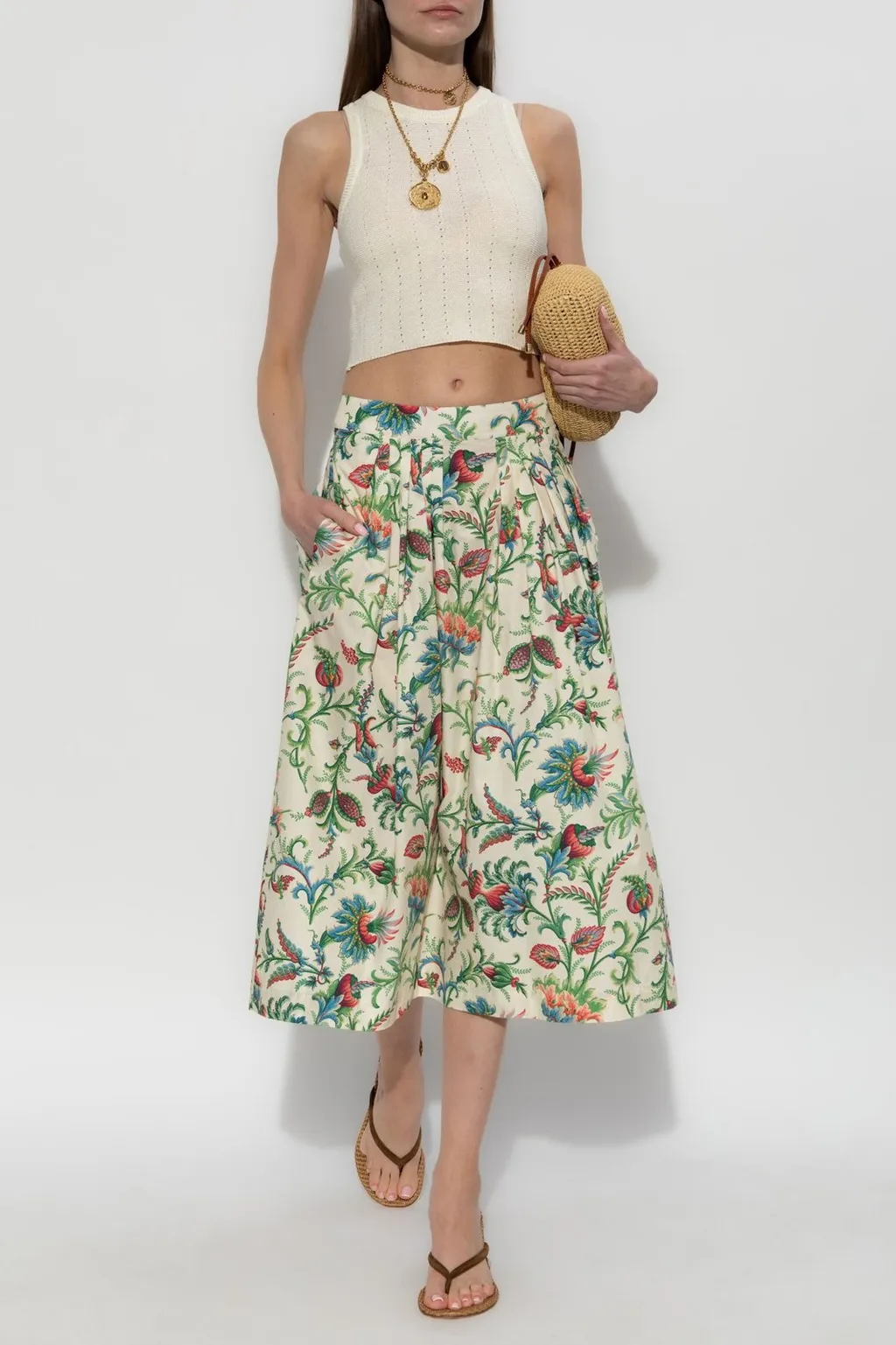 Floral Motif Midi Skirt