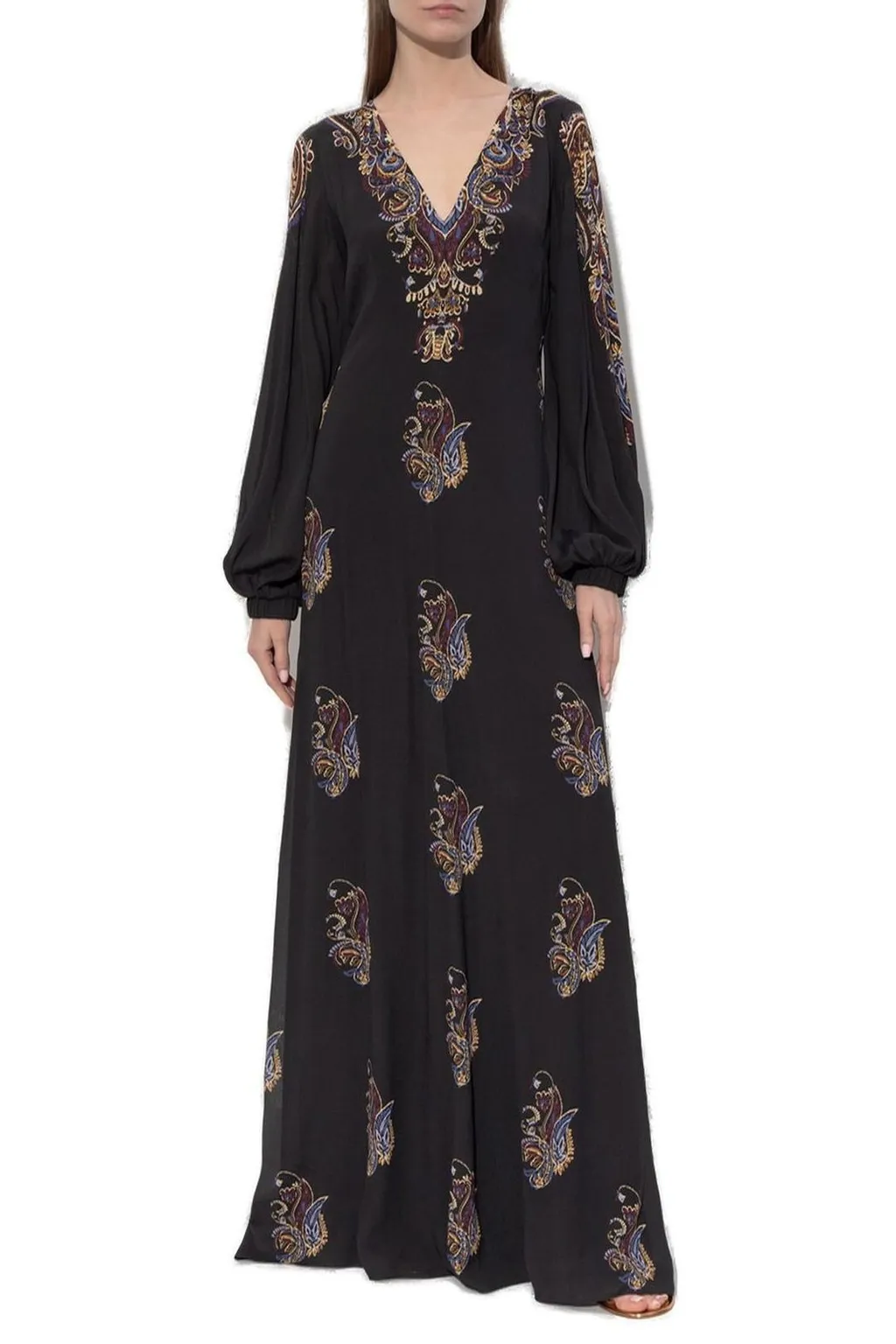 Paisley Printed Long-Sleeved Dress