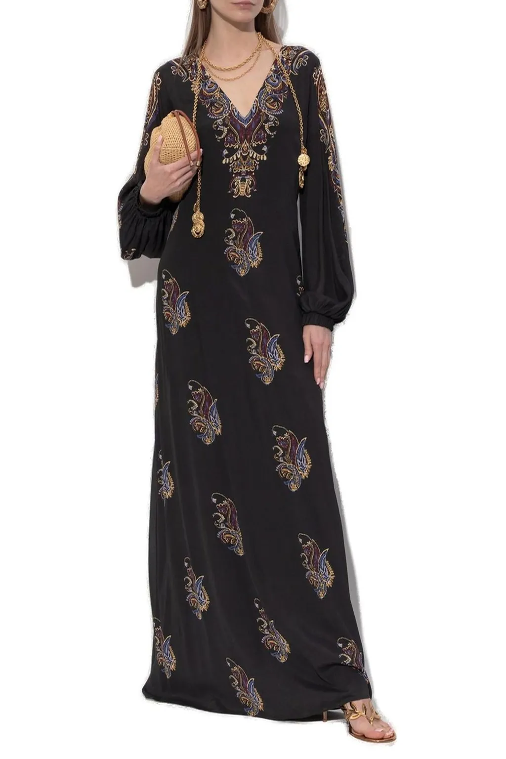 Paisley Printed Long-Sleeved Dress
